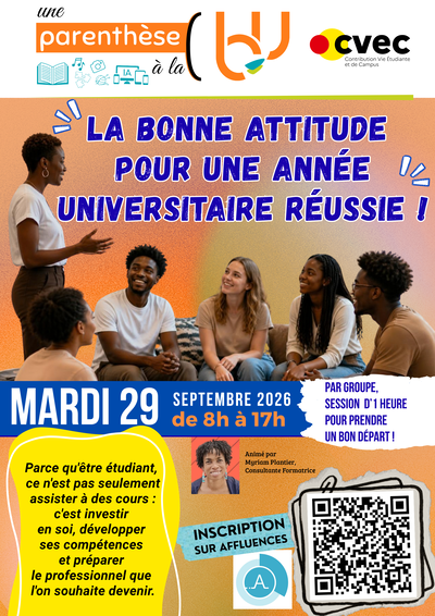 Affiche de l'atelier La bonne attitude pour une année universitaire réussie